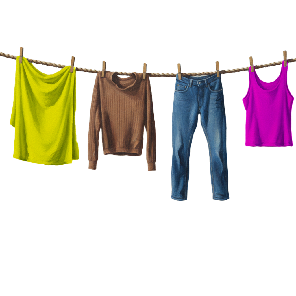 des habits accrochés a une corde à linge
