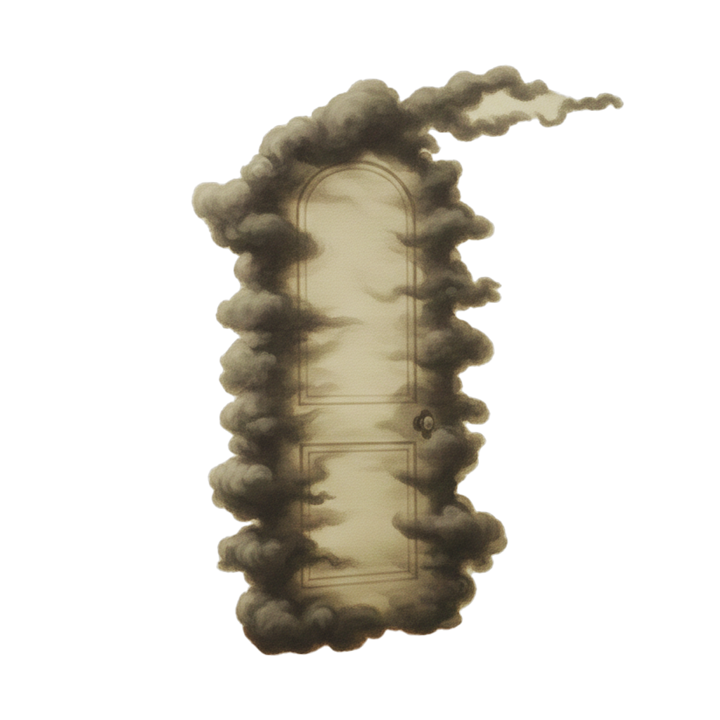 une porte entouréé de fumée